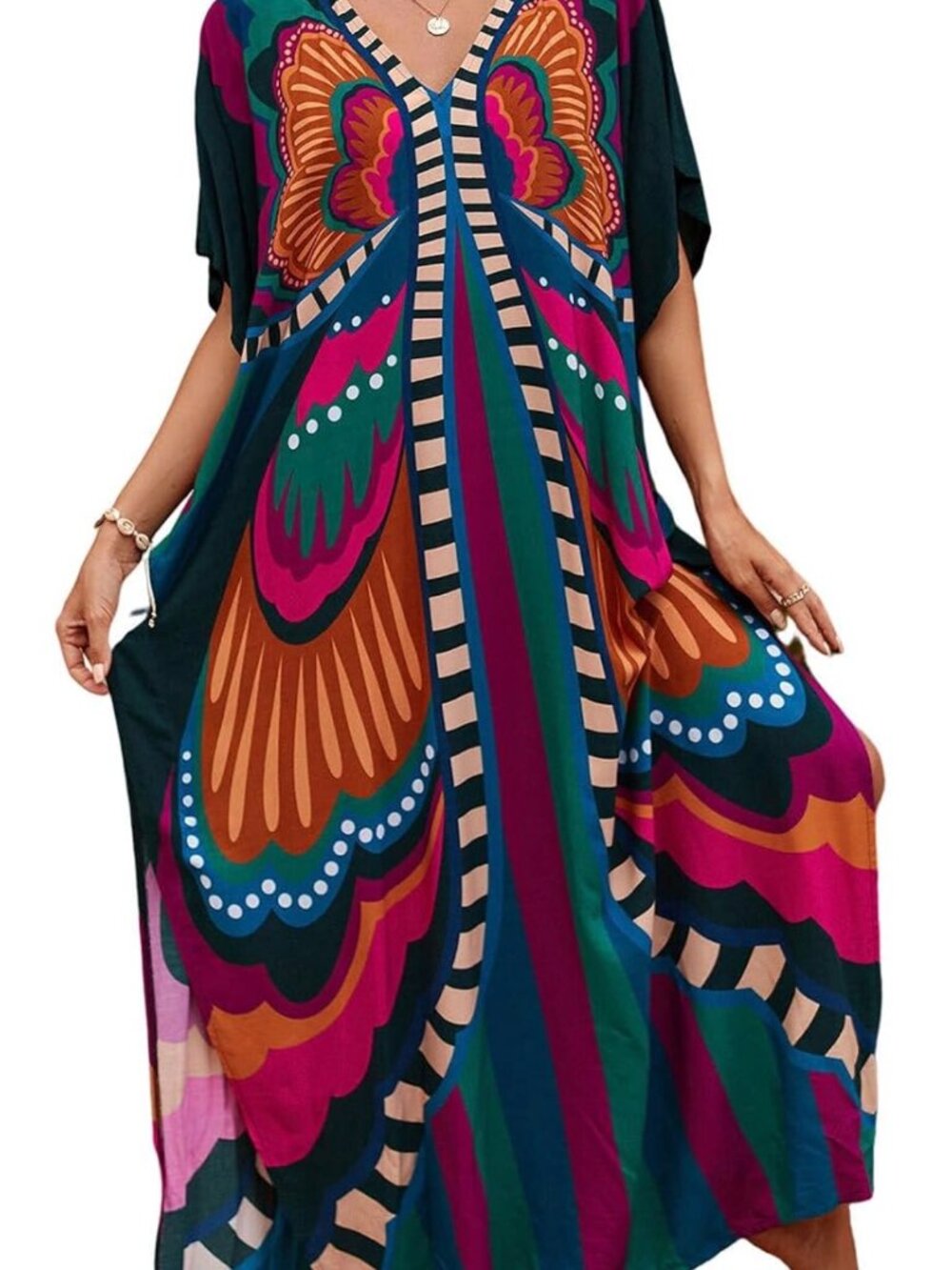 Colorful Butterfly Kaftan Maxi Dress One Size Mrs Roper Costume Boho Resort